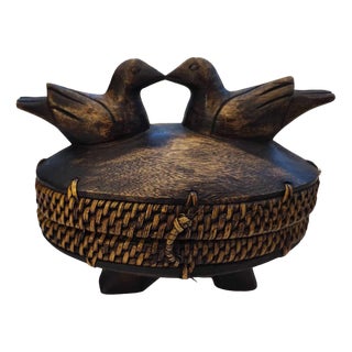 Wooden Box with Two Birds on Top, 1960s For Sale
