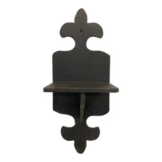 Antique Folk Art Carved Wood Wall Shelf With Black Paint For Sale