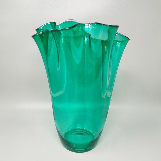Green Murano Glass Fazzoletto Vase from Michielotto, Italy, 1970s For Sale - Image 4 of 8