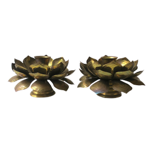 Brass Lotus Flower Candlestick Holders Feldman