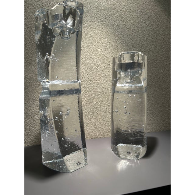 2000 - 2009 Kosta Boda Signed Scandinavian Art Glass Candle Holders - Pair For Sale - Image 5 of 6