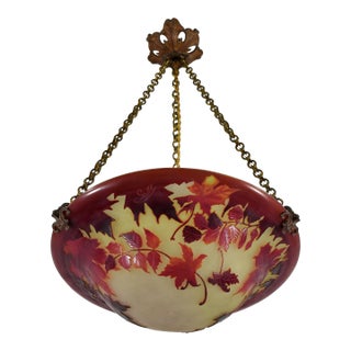 French Art Deco Pendant Light by Galle - 1925 Gallé Cameo Chandelier France For Sale