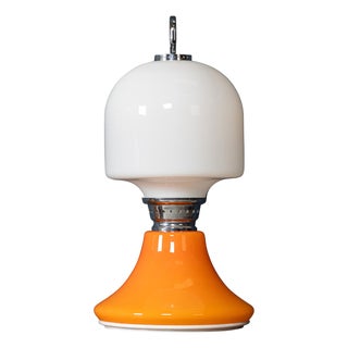 Italian White and Orange Glass Table Lamp, 1970s For Sale