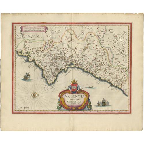 Blaeu Map of Valencia Valentia Regnum, 1642 For Sale