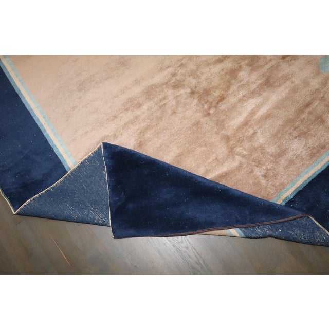 Textile Antique Zabihi Collection Chinese Art Deco Carpet - 8'5" x 10'2" For Sale - Image 7 of 8