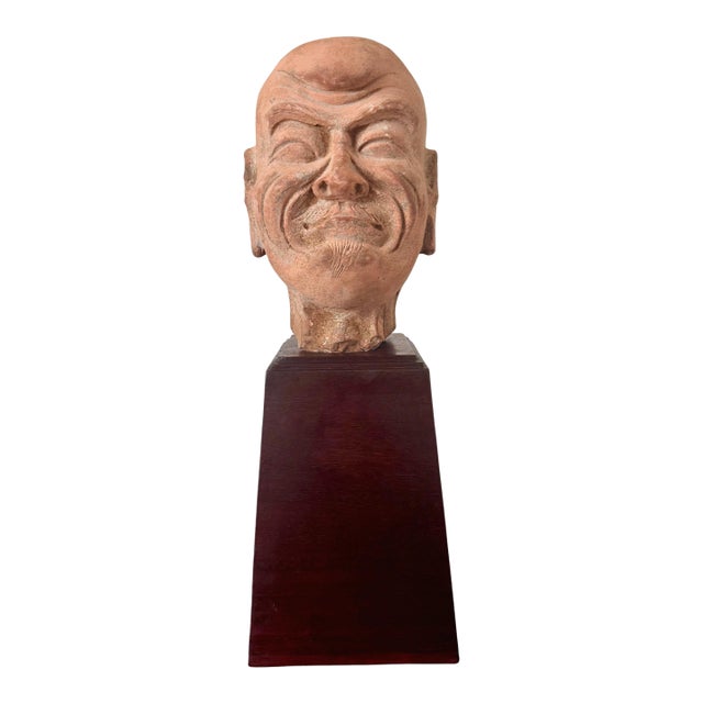 18th Century Rare Finely Molded Terracotta Luohan Head China Qing Dynasty For Sale