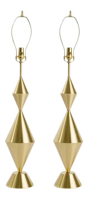 Fashioned by Hand Conical Brass Lamps - A Pair