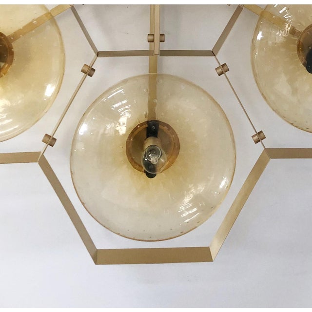 Amber 21st Century Hive Satin Brass Amber Bubbles Murano Flush Mount by Fabio LTD For Sale - Image 8 of 9