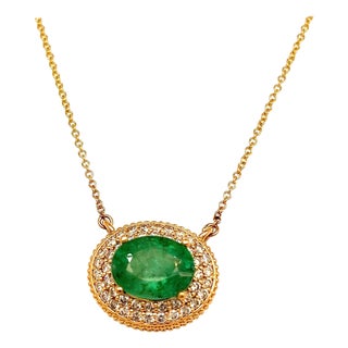 Natural Emerald Diamond Necklace 14k Gold 6.29 Tcw Certified For Sale