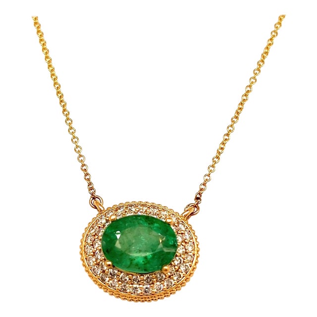Natural Emerald Diamond Necklace 14k Gold 6.29 Tcw Certified For Sale