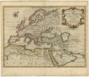 Antique World Map of Europe, Asia and Northern Africa, 1725