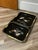 Set of 3 Mid 20th Century Japanese Maki Style Black Lacquer Effect Resin Two Trays Gold Painted Cranes For Sale - Image 11 of 13