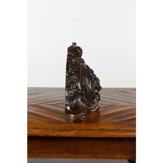 Rustic Black Forest Swiss 1900s Carved Wooden Fragment with Bear Motif and Gilt Accents For Sale - Image 3 of 12