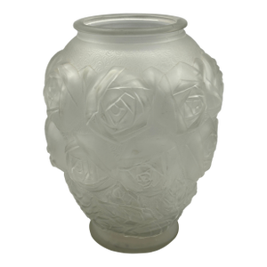 Josef Inwald Designed Barolac "Roses" Frosted Glass Vase, Czechoslovakia, Circa 1930