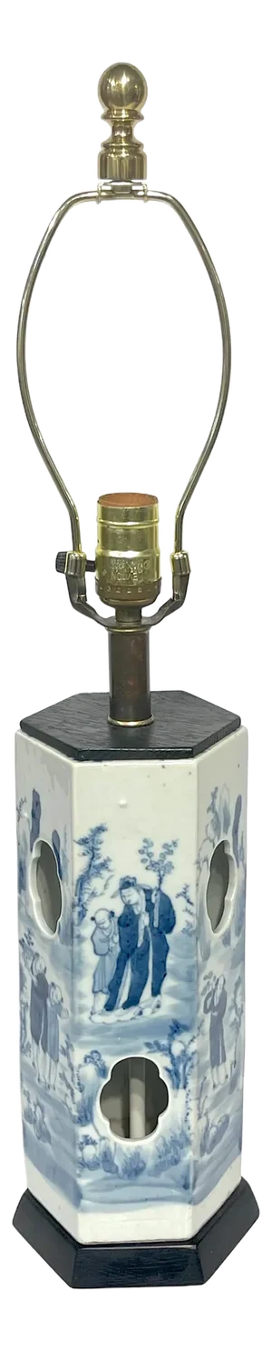 19th Century Qing Period Blue and White Chinese Export Hat Stand, Now as a Lamp