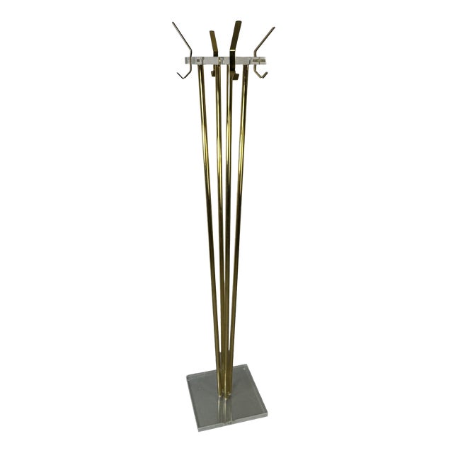 Mid-Century Hollywood Regency Standing Acrylic and Brass Coat Stand, 1970s For Sale