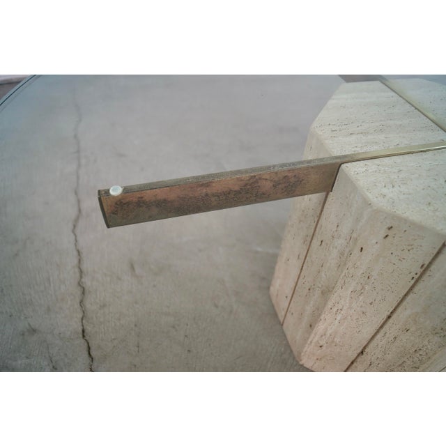 1970’s Hollywood Regency Artedi Style Travertine & Brass Coffee Table For Sale - Image 11 of 12