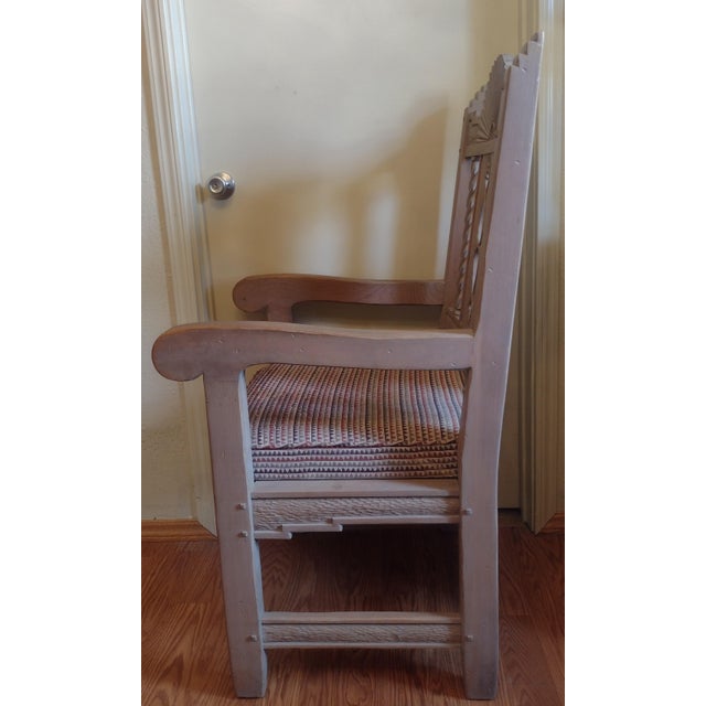 Late 20th Century Ernest Thompson Santa Fe Style - Southwest Carved Wood Armchair With Sunburst Back For Sale - Image 9 of 13
