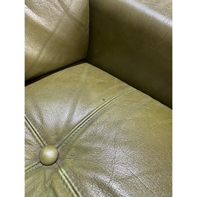 1960s Mid Century Svend Skipper Olive Leather and Oak Brutalist Low