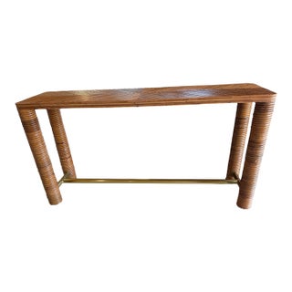 Cb2 "Edie" Natural Rattan and Brass Console Table by Mermelada Estudio For Sale