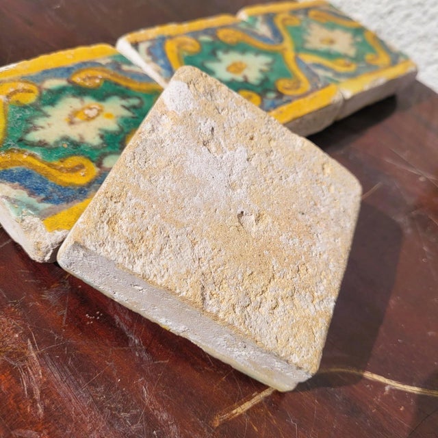 Ceramic Vintage Polychrome Glazed Earthenware Tiles, Set of 6 For Sale - Image 7 of 12