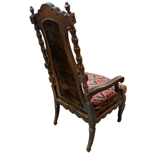 Pair of Antique Victorian Eastlake Walnut Armchairs, With Original Style Tapestry Upholstery, Circa 1885 For Sale In Miami - Image 6 of 12