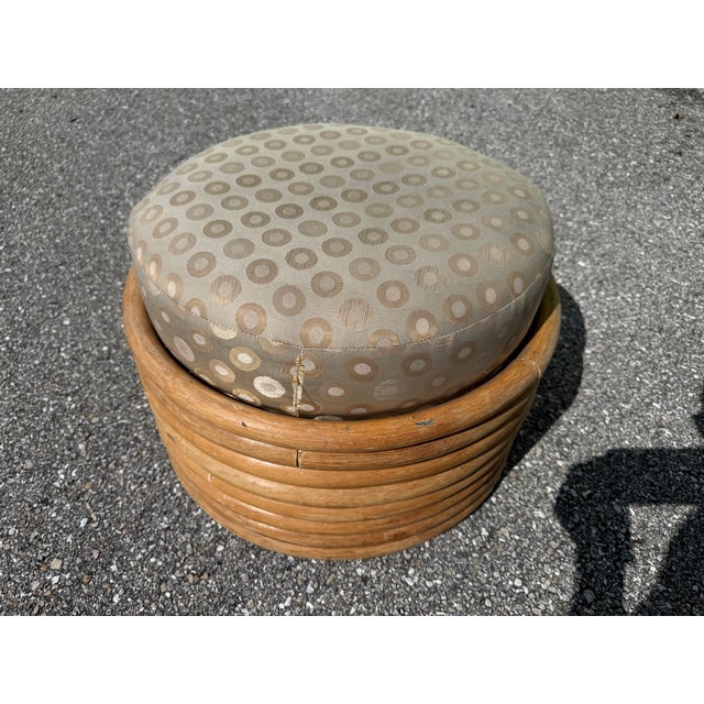 Vintage Rattan Swivel Rocker Lounge Chairs and One Ottoman Set For Sale - Image 15 of 18