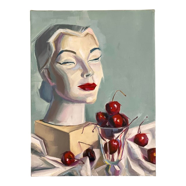 'Pasqueline Aux Cerise' Fauvist Figurative Original Oil Painting by Stewart Lucas For Sale