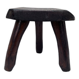 French Mid-Century Brutalist Wood Tripod Stool