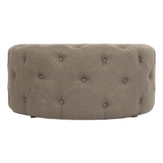 Round Tufted Ottoman - Gray Linen For Sale