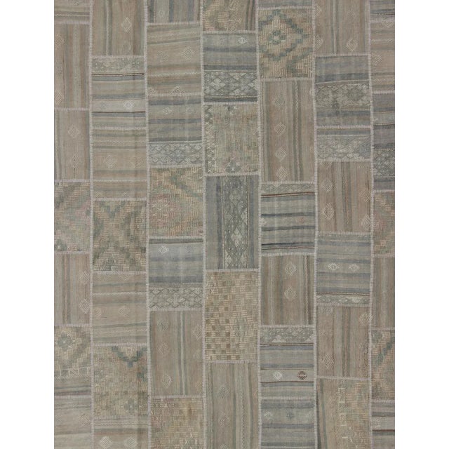 Large Turkish Kilim in Tan, Blue, Taupe, Light Green & Neutral Colors For Sale - Image 4 of 12