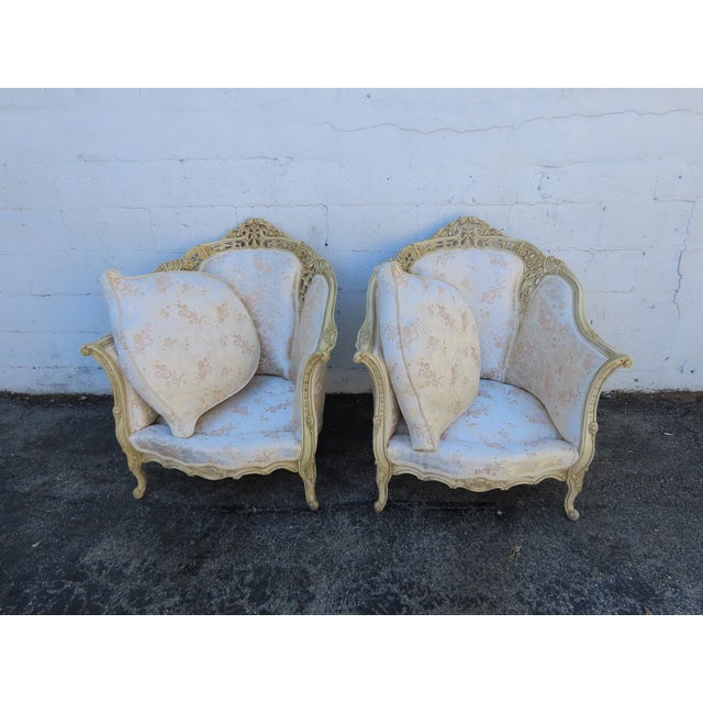 Wood French Heavy Carved Side Lounge Den Fireplace Chairs a Pair 6239 For Sale - Image 7 of 15