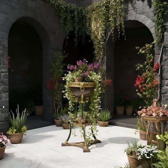 Traditional Regency Style Gilt and Faux Porphyry Iron Athenienne Jardinierre Plant Stand For Sale - Image 3 of 18