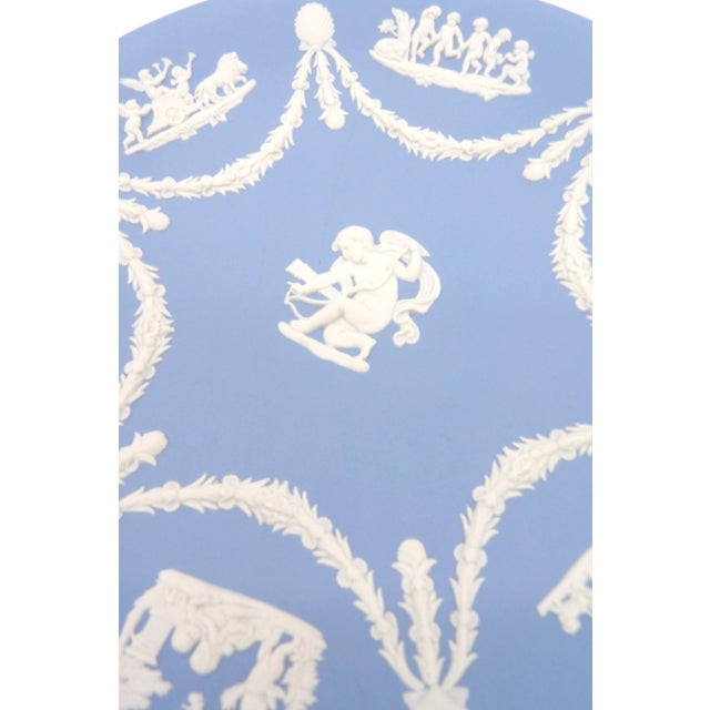 1970s Wedgwood Blue Jasperware Plate — Cupid Stringing His Bow — Neoclassical Cherubs & Garlands For Sale - Image 5 of 10