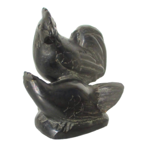 MCM Chinese Black Soapstone Rooster and Hen Carving