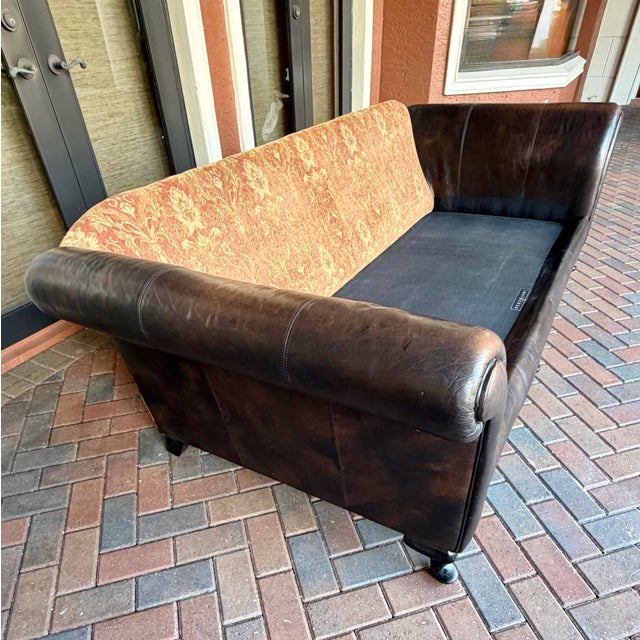 Bernhardt Sofa, Loveseat and Ottoman Coffee Table, Matching Set in Brown Leather With Fabric Seat and Back Cushions For Sale In Miami - Image 6 of 12