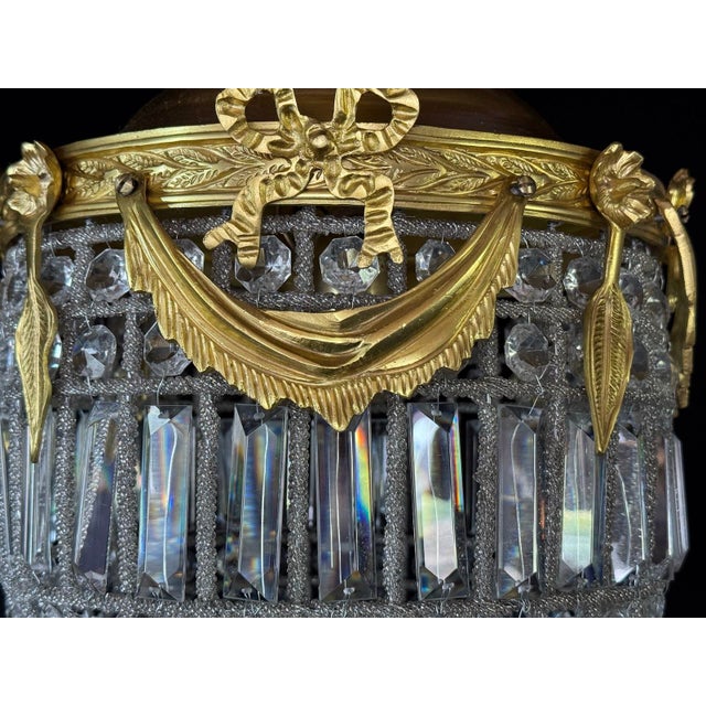 Metal 1980 French Louis XVI Gold Bronze Crystal Lantern - 1 Pc For Sale - Image 7 of 15