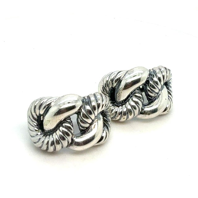 1990s Pair of David Yurman Clip on Earrings Sterling Silver Estate For Sale - Image 4 of 5