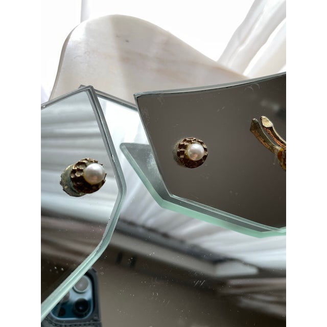 Vintage 1940s French Style Hollywood Regency Beveled Vanity Mirror With Gilt Floral Accents For Sale In Chicago - Image 6 of 10