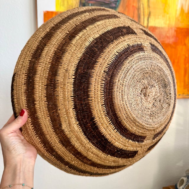 Native American Antique Vintage Large 17” Native American Pima Tray Bowl Basket Tight Weave Nice For Sale - Image 3 of 12