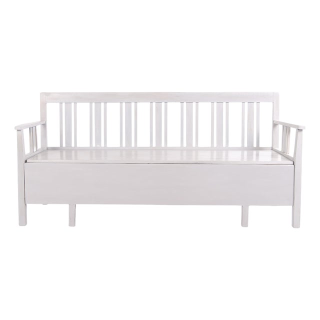 Swedish Bench in Grey Painted Pinewood, 1860s For Sale