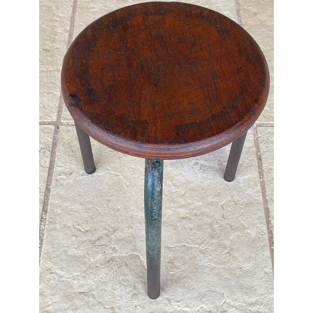 Mid-Century Modern Vintage Tripod Stool in the style of Jean Prouvé, 1940s For Sale - Image 3 of 18