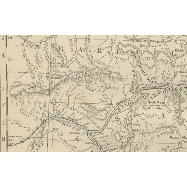 Paper Colorado Map of The Centennial States Railroads with Mines and Counties, 1888 For Sale - Image 7 of 12