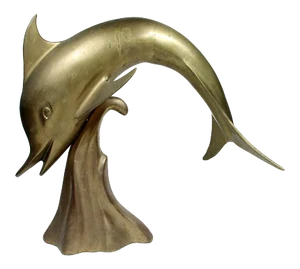 Large Mid Century Brass Dolphin Sculpture