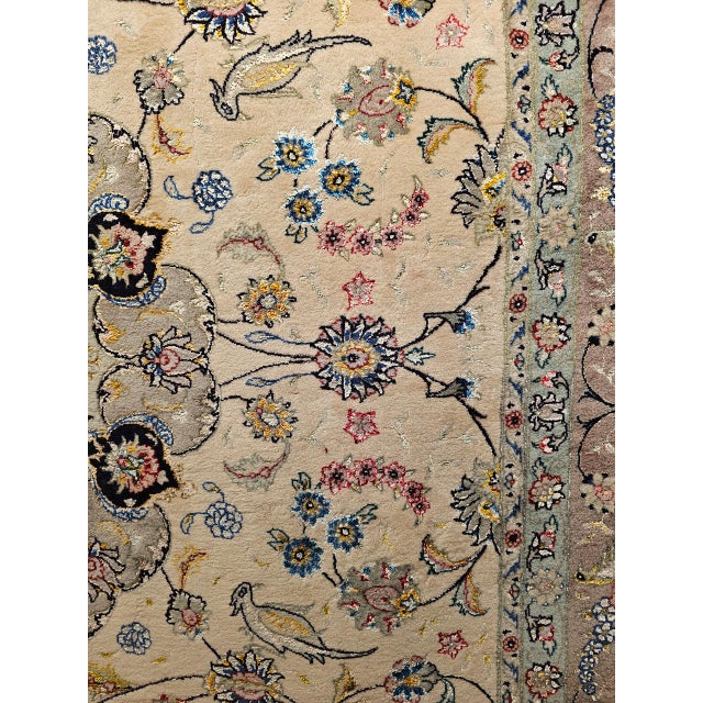 Vintage Persian Tabriz Rug, Hand-Knotted Wool & Silk, Fine Floral Pattern, Ivory & Taupe, 7x10 For Sale - Image 17 of 18