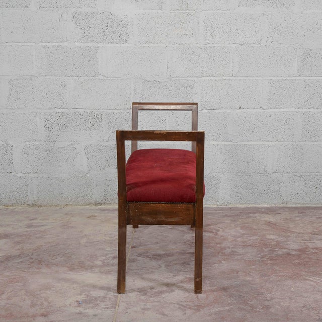 Small Wooden Bench Upholstered in Red Art Deco Velvet, 1940s For Sale - Image 13 of 18