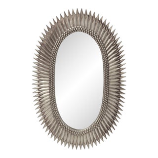 Matthew Izzo Home Rita Silver Leaf Oval Starburst Wall Mirror For Sale
