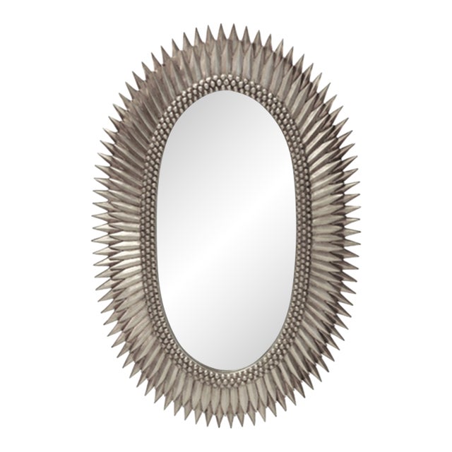Matthew Izzo Home Rita Silver Leaf Oval Starburst Wall Mirror For Sale