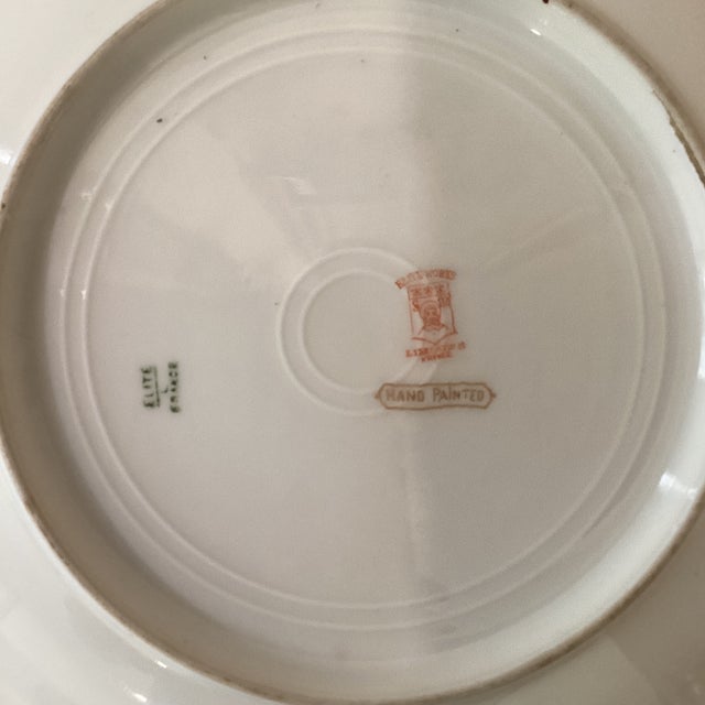 Antique French Pair of Elite Limoges Floral Art Porcelain Plates Artist Signed and Stamped For Sale - Image 10 of 12