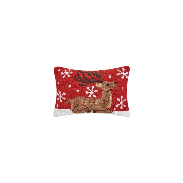 Traditional Sitting Reindeer Hook Pillow 8" x 12" For Sale - Image 3 of 3